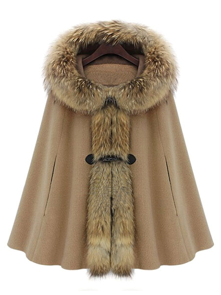 Women's Clothing Outerwear | Women Coat Faux Fur Hoodie Poncho Oversized Winter Coats - RW66138