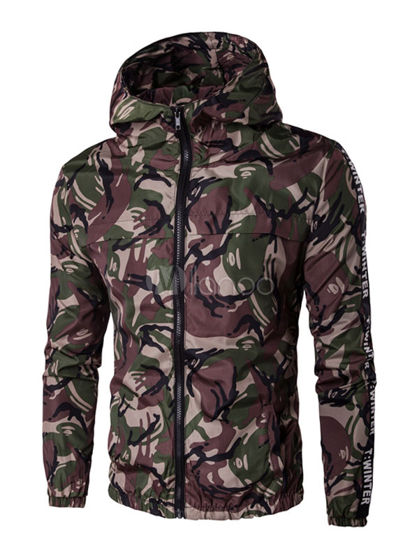Camouflage Windbreaker Jacket Men's Long Sleeve Hooded Zip Up Jacket ...