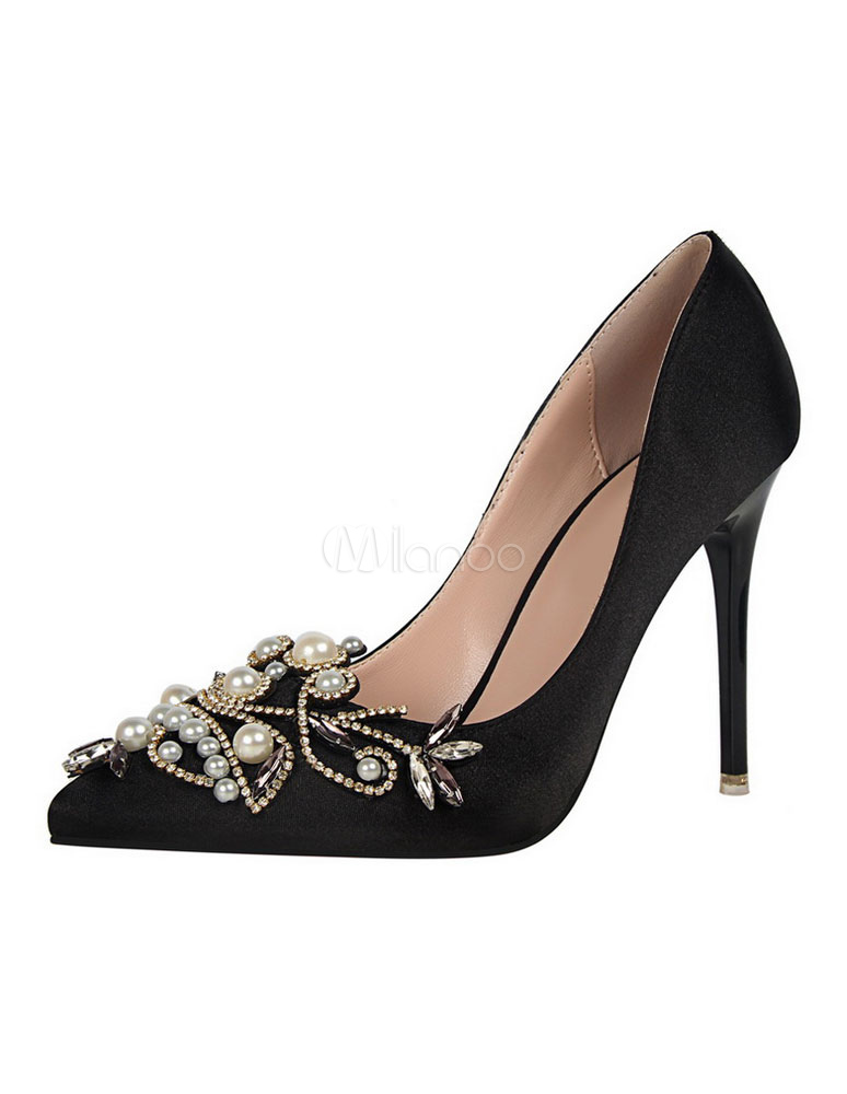 black heels with pearls on them