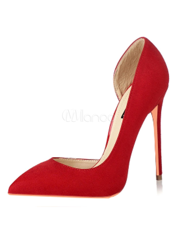 Tacchi rossi punta Toe Slip On pompe scarpe in camoscio a spillo ufficio  scarpe per le donne - Milanoo.com
