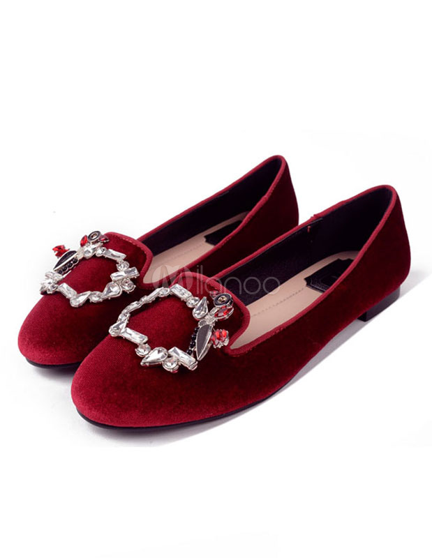 burgundy velvet flat shoes