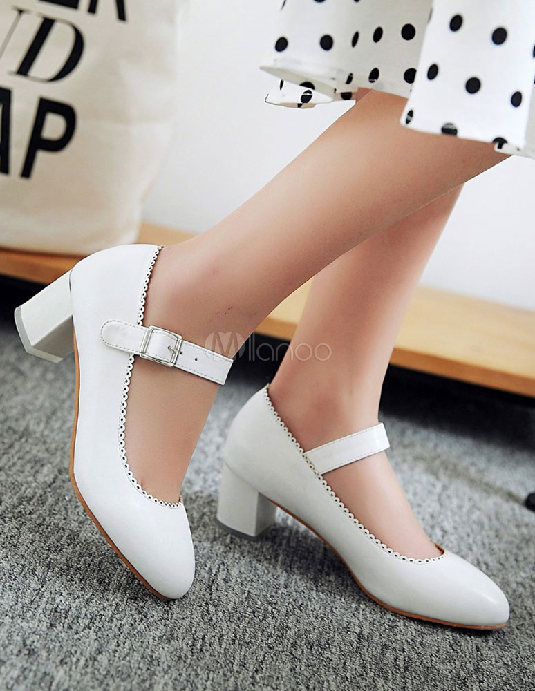 white chunky mary jane shoes