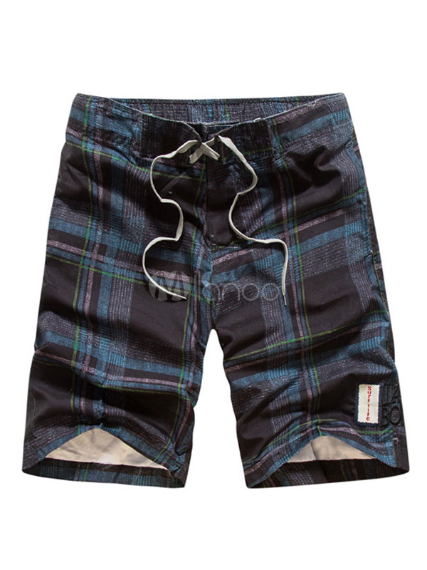 Men Beach Shorts Plaid Capri Shorts Drawstring Summer Shorts - Milanoo.com