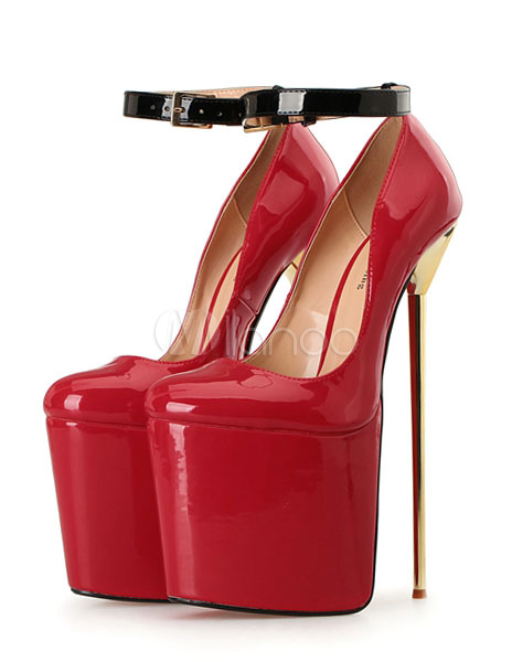 Red Sexy Shoes Platform High Heel Women's Round Toe Plating Stiletto ...