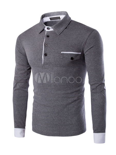 Longues Mélangé Color Homme Avec Block Manches Polo Coton En Bouton UzVMSp