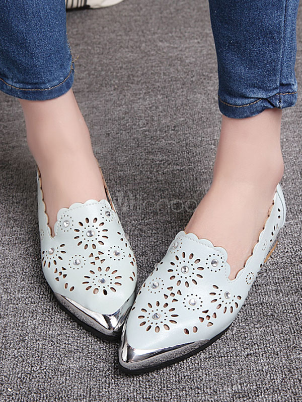Women's Flat Shoes Pointed Toe Ecru White Cut Out Slip On Pump Shoes ...