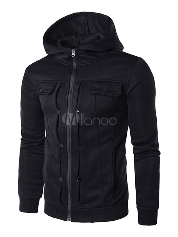 Men's Hooded Sweatshirt Dark Brown Long Sleeve Zip Up Cotton Hoodie ...