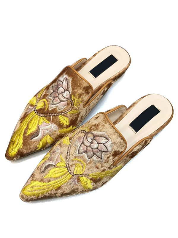Chaussures Chaussures femme | chaussures Mules Femme en Satin Brodées Casual Imprimés avec Bout Pointu Multicolres Mules Pantoufles - YO41698