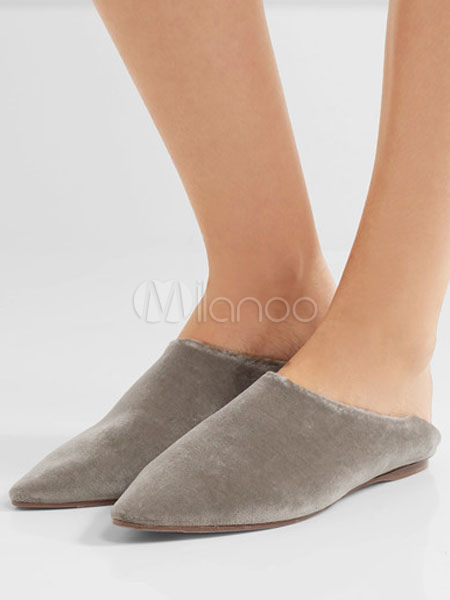 Gramercy Velvet Mule in Grey. Revolve Women Shoes Flat Shoes Mules 