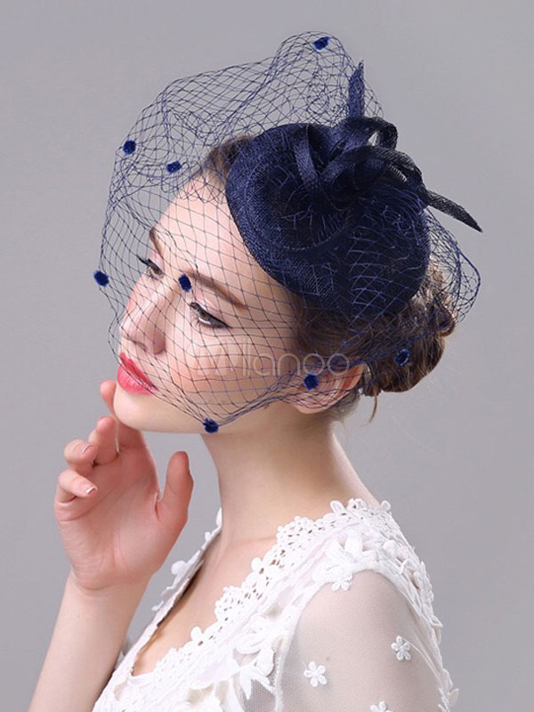 Vintage Wedding Fascinator Royal Birdcage Veil Ink Blue Bridal ...