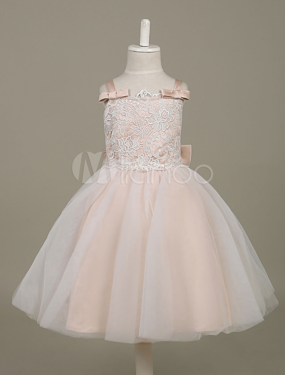 Champagne Flower Girl Dresses Lace Tulle Tutu Dress Sleeveless Bow Deco