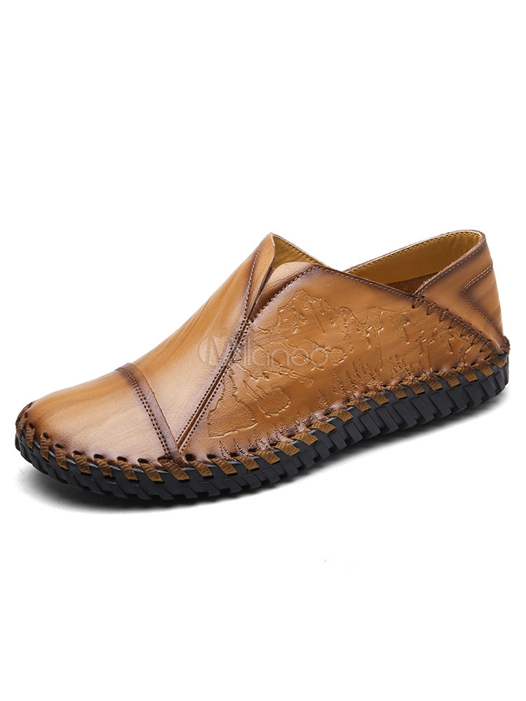 Men's Loafer Shoes Deep Brown Round Toe Flat Shoes - Milanoo.com