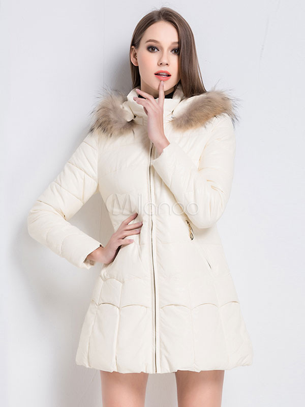 white winter coats with fur hood