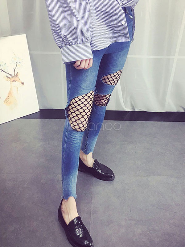 ripped jeans with net