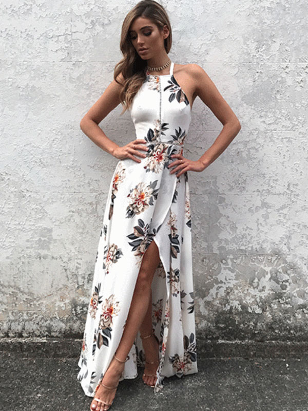 white maxi dress with flowers