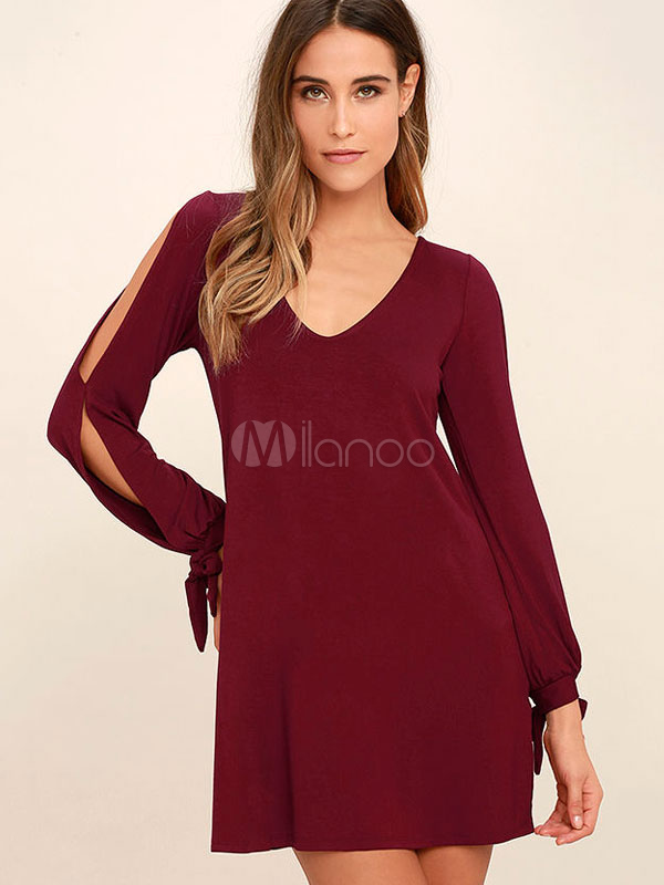 burgundy long sleeve t shirt dress