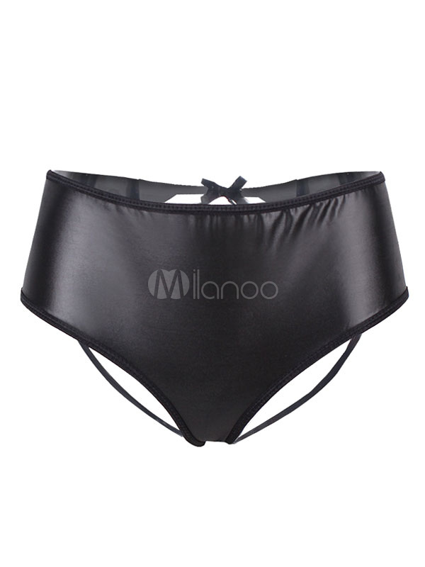 Sexy Club Shorts Open Crotch Black Bow Lycra Spandex Pole Dancing Panties For Women