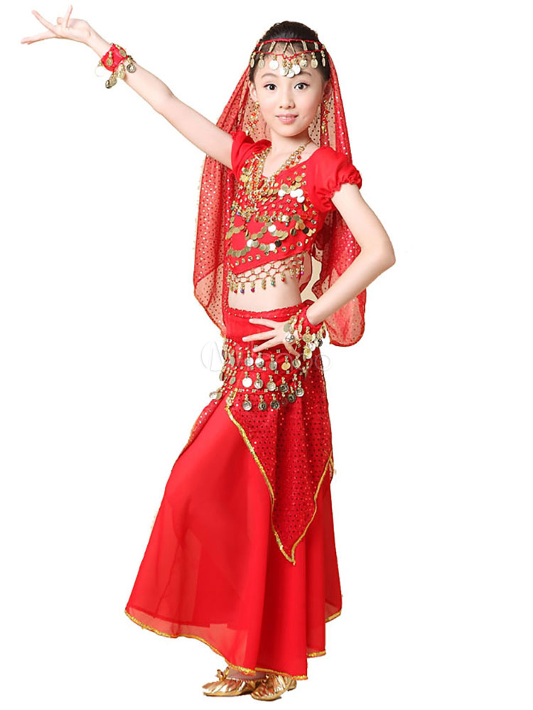 Mädchen Bauchtanz Kostüm Set - Professionelles Kinder Tanzoutfit Für Karneval & Auftritte