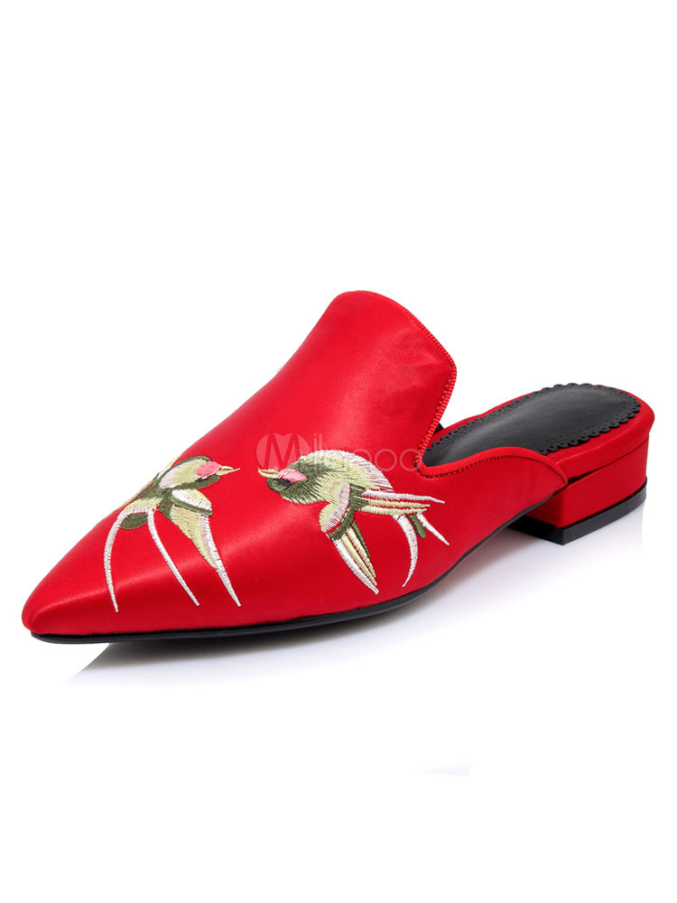 Women's Red Mules Pointed Toe 
