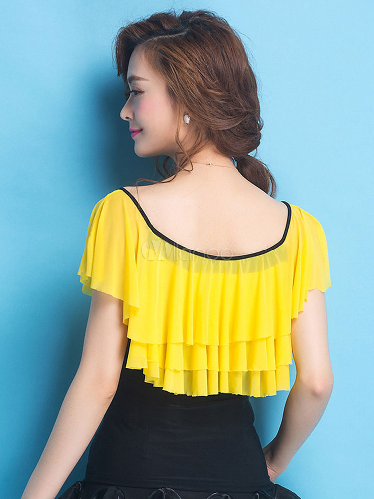 Ballroom Dance Top Women's Yellow Ruffle Dance Costume Top
