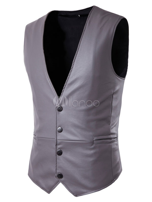 Deep Blue Vest Jacket Men's V Neck Sleeveless Short Regular Fit