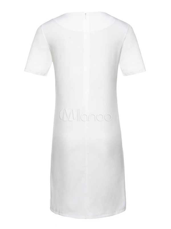 Printed White Dress Color Block Women's Short Sleeve Summer Shift ...
