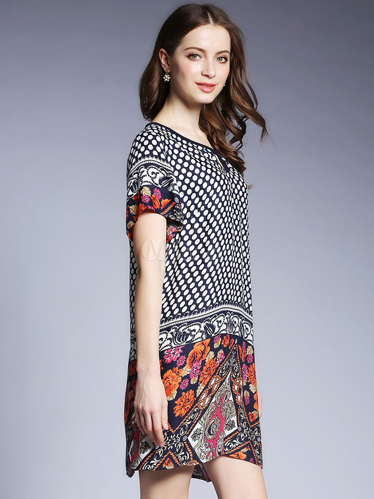 Women's Shift Dress Short Sleeve Printed Summer Dresses - Milanoo.com