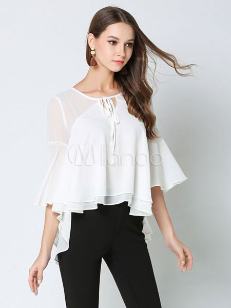 half sleeve high low white blouse