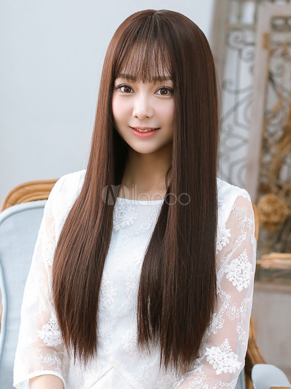 Long Straight Wigs Women S Deep Brown Synthetic Hair Wigs With