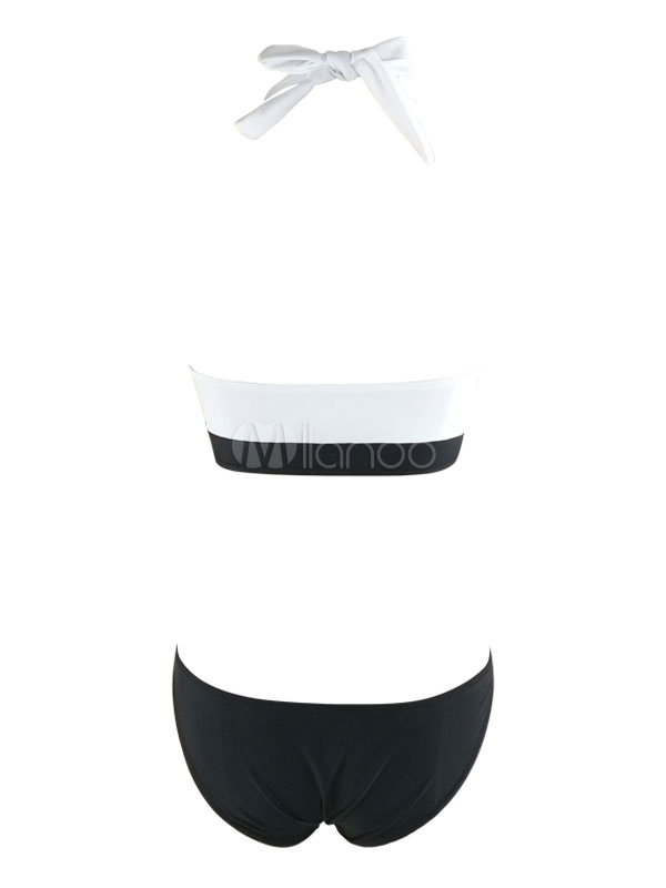 White Monokini Swimsuit Halter Two Tone Cut Out One Piece Women's