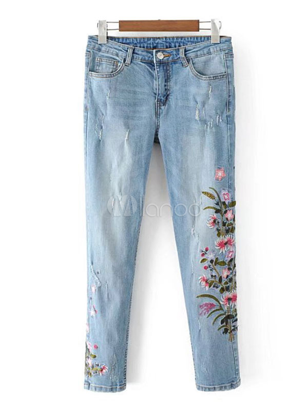 blue jeans with flowers