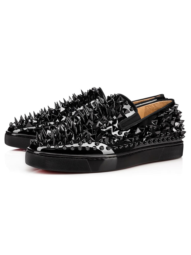 Mens Black Spike Sneakers Slip on Shoes - Milanoo.com