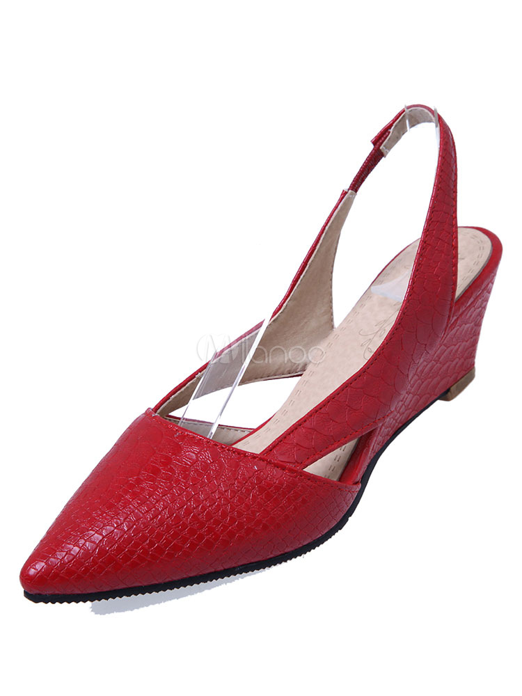 red low heel slingback shoes