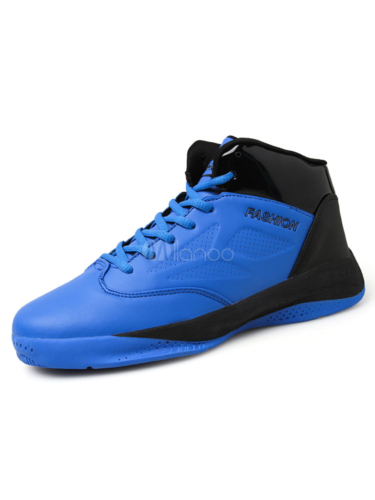 Men's Red Sneakers Round Toe Lace Up High Top Basketball Shoes ...