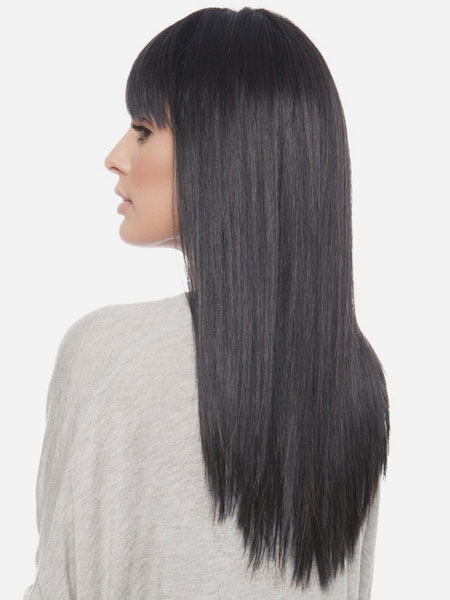 Women's Clothing Accessories | Human Hair Wigs Women's Long Layered Straight Black Wig With Bangs - MR64166