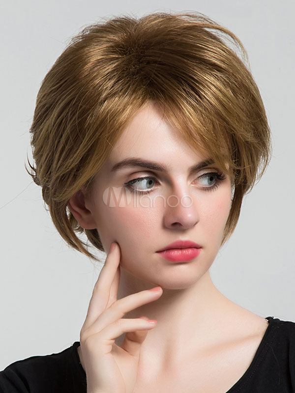 Short Straight Wigs Deep Brown Boy Cut Women's Side Parting Synthetic Hair  Wigs 