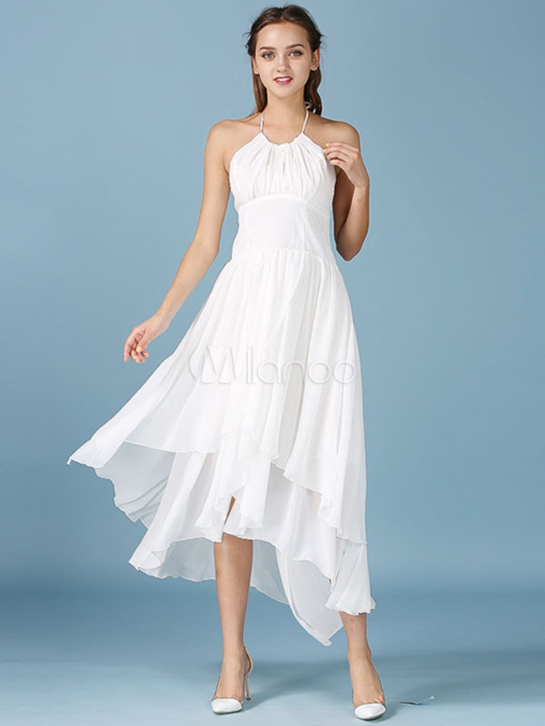 white halter high low dress