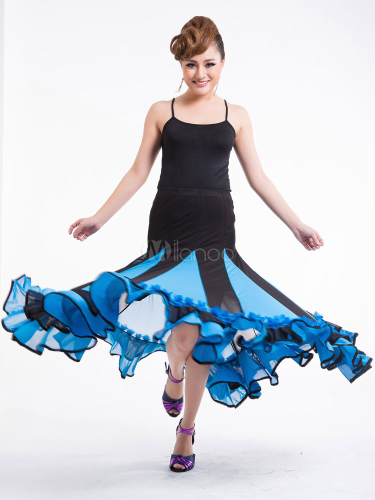 Ballroom Dance Costume Women's Ocean Blue Performance Long Skirt