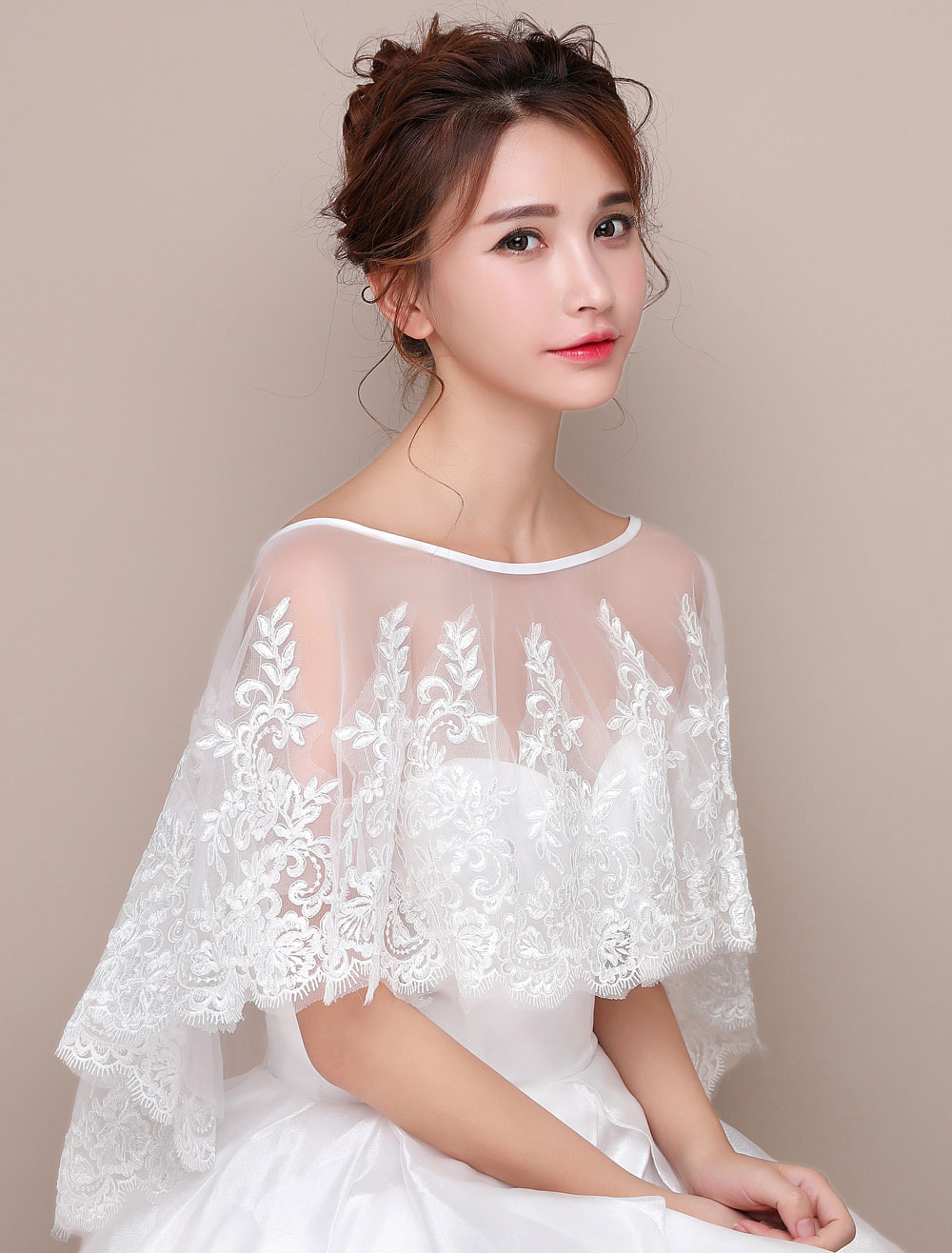 Lace Poncho Shawl High Low Capelet Ivory Bridal Cover Up Milanoo Com