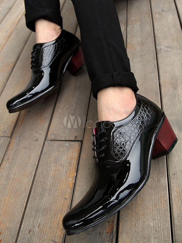 Black Dress Shoes Men's Pointed Toe Lace Up Low Heel Evening Shoes ...