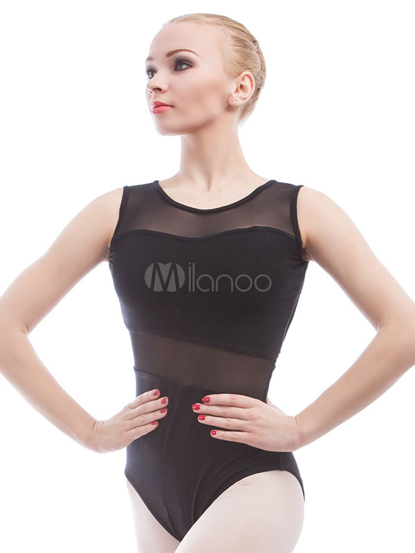 Ballet Dance Leotard Costume Women's Black Sheer Backless Performance