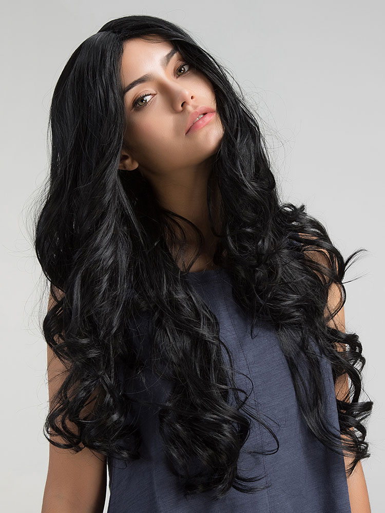 Moda Mujer Accesorios | Peluca larga negra Sintéticos de alta calidad estilo moderno para uso al aire libre de pelo rizo Suelta - TX02560