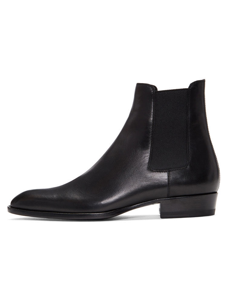 Men's Chelsea Boots Cowhide Black Pointed Toe Ankle Boots - Milanoo.com