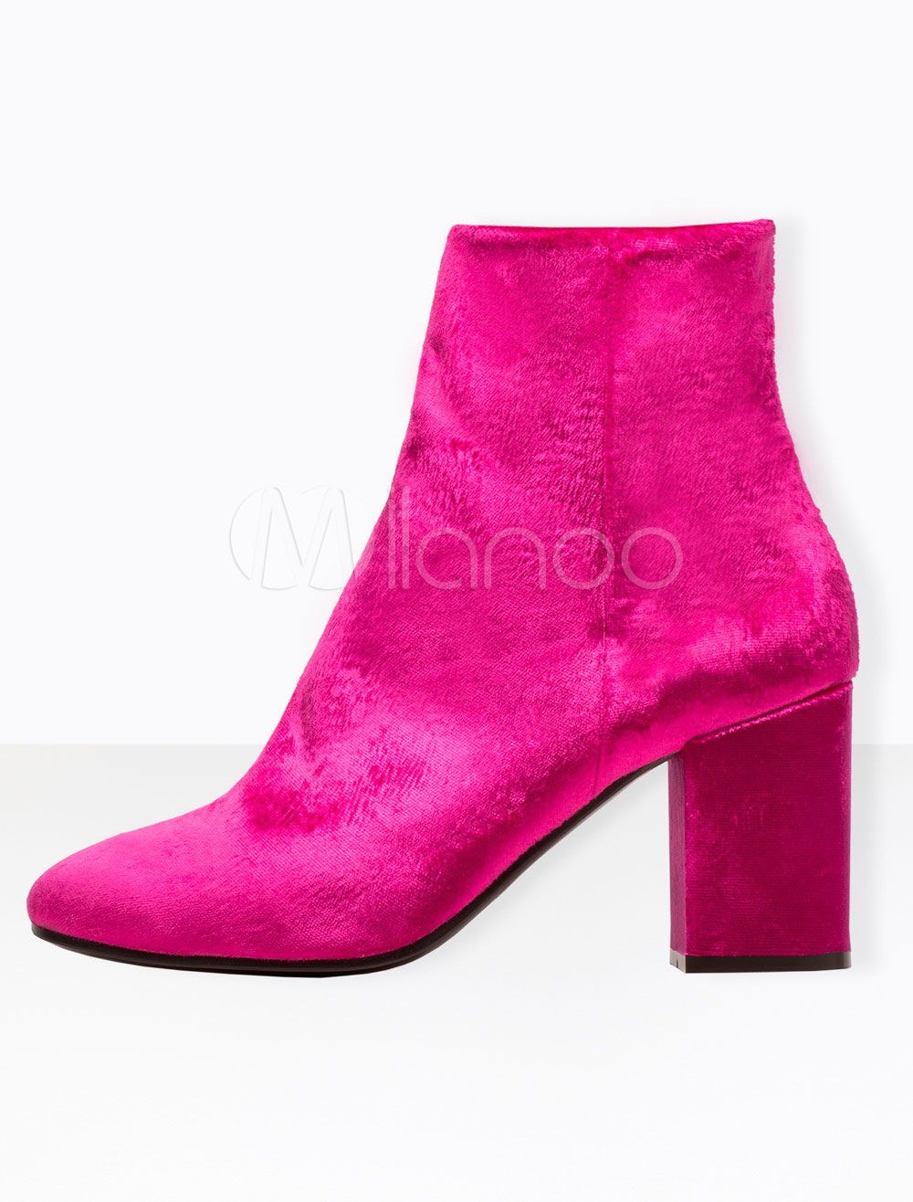 Rose Ankle Boots High Heel Women's Velvet Pointed Toe Chunky Heel ...