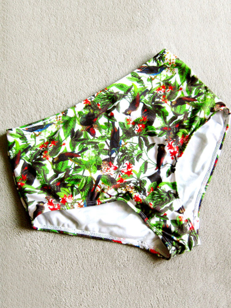 Green Bathing Suits High Waisted Sleeveless Leaf Print Two Piece