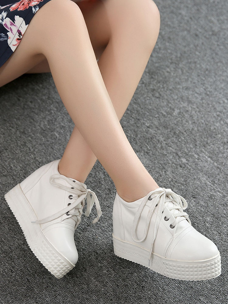 Women's Silver Sneakers Round Toe Lace Up Platform Casual Shoes ...