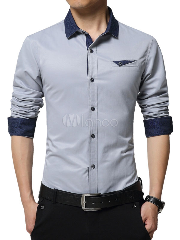 Light Blue Shirts Men's Long Sleeve Business Casual Shirt - Milanoo.com