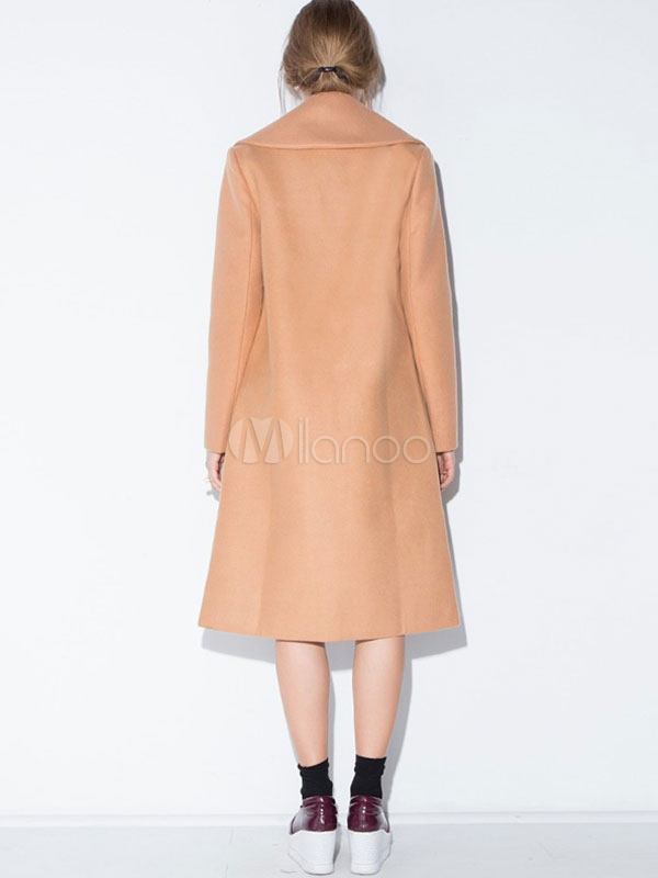 Khaki Women's Coat Notch Collar Long Sleeve Winter Coats