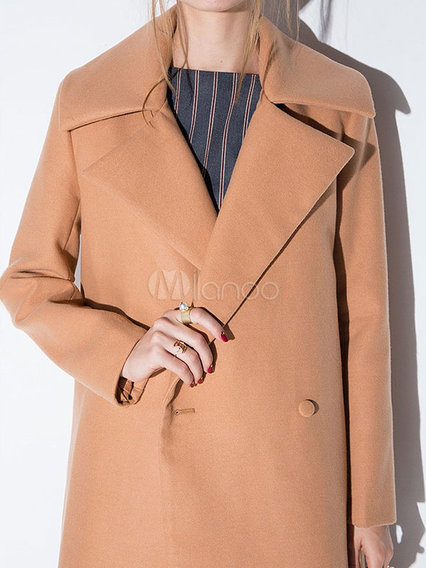 Khaki Women's Coat Notch Collar Long Sleeve Winter Coats