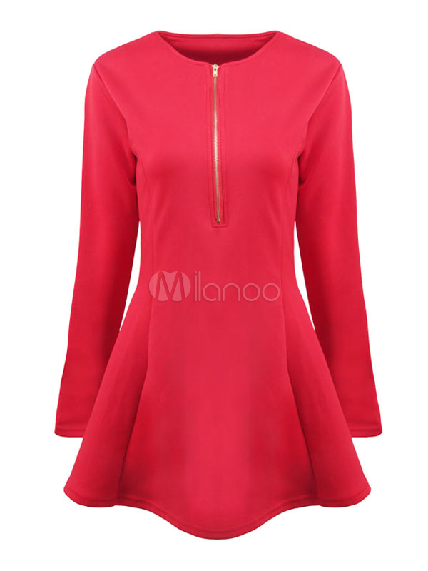 long sleeve red skater dress